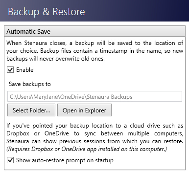 Screenshot of Backup & Restore settings